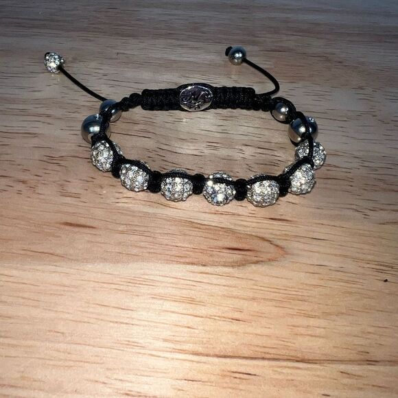 Black Macrame “Eye of Horus” Knotted Shamballa Crystal Ball Bead Bracelet - Picture 3 of 7